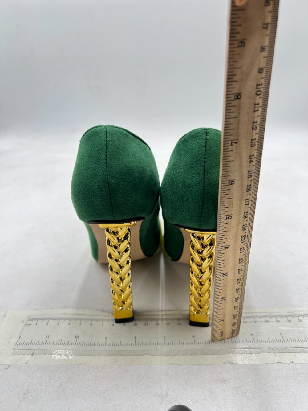 FSJ Green-rainbow Gold Metal Chain Chunky High Heel Pointed Toe Slip On Pumps - Picture 5 of 8